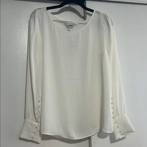 Express White Relaxed Blouse with Buttoned Sleeves